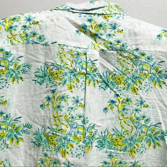 ROBERTA ROLLER RABBIT Women’s White Green Elephant Print Button Up Top - Picture 5 of 9